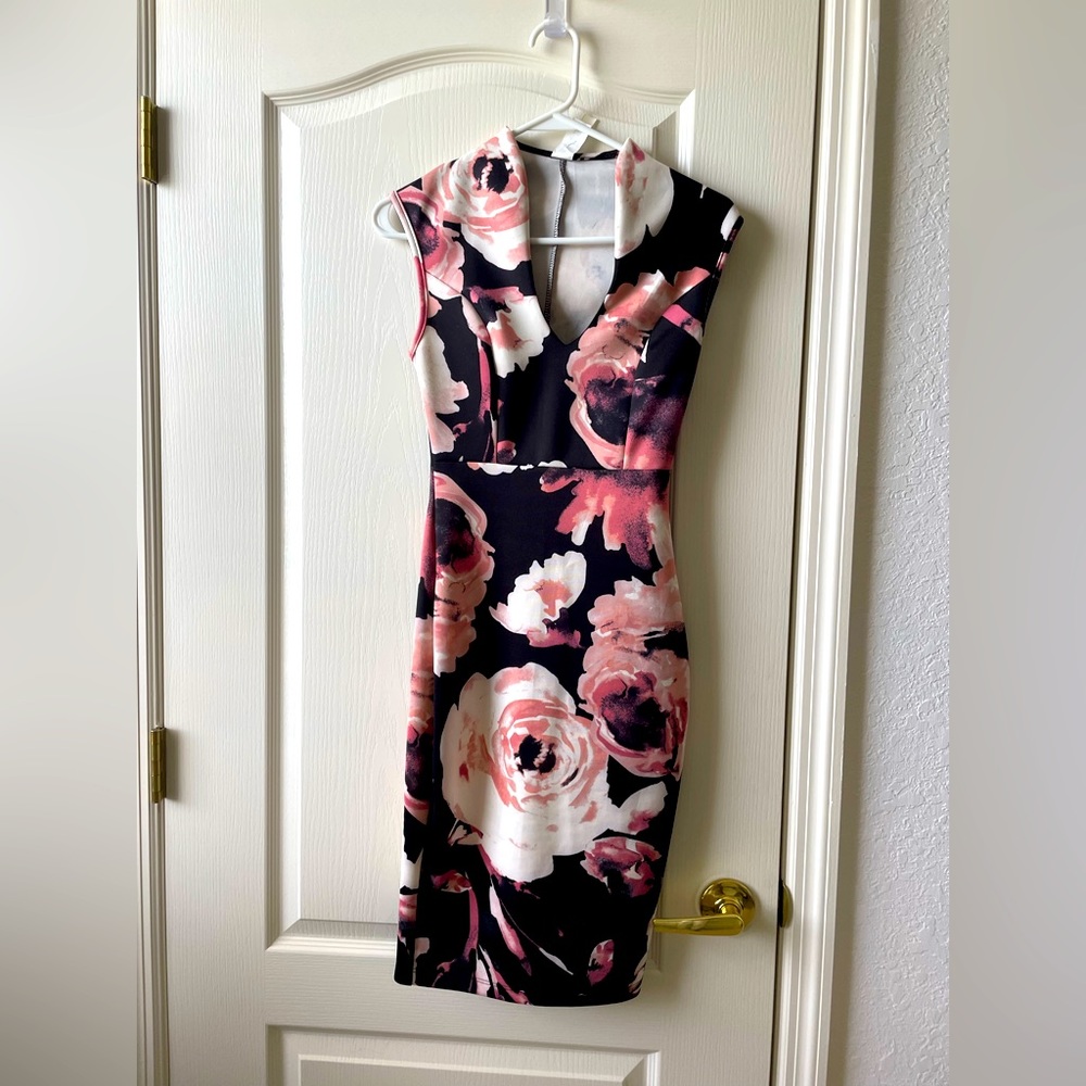 Steps New York NWT, size small, Rose&Black kneelength dress pencil skirt flowers